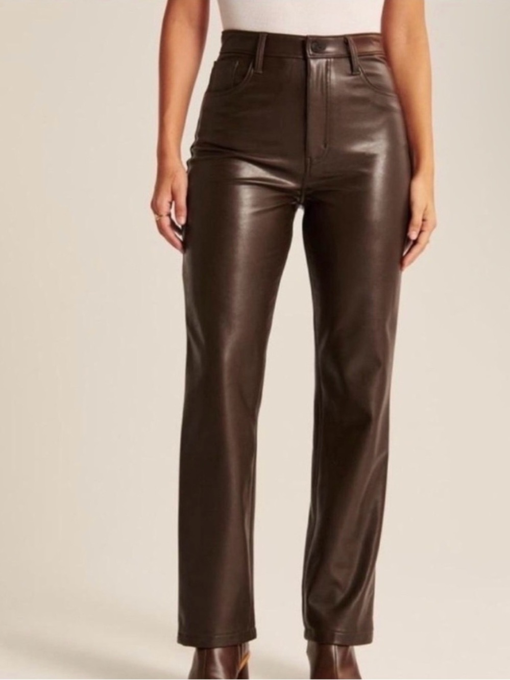 Abercrombie & Fitch High-Rise Faux Leather Straight-Leg Pants - Dark Brown